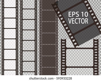 Set of vector film strip isolated on transparent background. 
