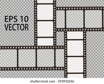 Set of vector film strip isolated on transparent background. 
