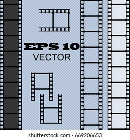 Set of vector film strip isolated on transparent background.
