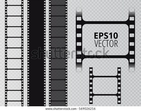 Set of vector film strip isolated on transparent\
background. 
