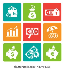Set of vector finance and banking icons. Isolated and square elements.