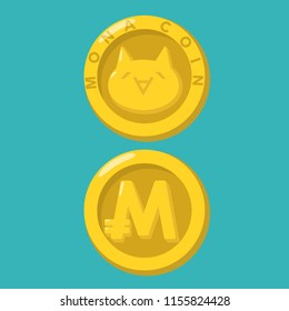 Set vector financial icon coin with electronic currency MonaCoin  sign. A set of gold coins: a coin with cryptocurrency cat sign; coin with MonaCoin logo.