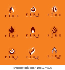 Set of vector fire logos, hot burning flame symbols best for use as petrol and gas advertising metaphor.