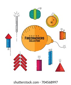 Set of Vector Firecrackers Collection, Firecrackers Icon, Diwali Crackers Collection