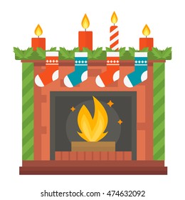 Set of vector fireplace icons and fireplace design