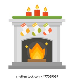 Set of vector fireplace icons and fireplace design