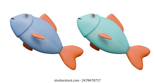 Set of vector fish of different colors. Isolated templates on white background