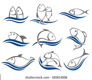 Set of vector fish icons