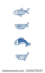 Conjunto de iconos de peces vectoriales. Pescado azul. Conveniente para la impresión, el menú, el cartel