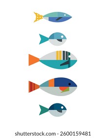 Set of vector fish icons. Colorful fish. Suitable for print, menu, poster. Summer, beach, ocean, sea. Blue
