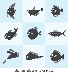 Set of vector fish icons design on white background. Sea animals. Underwater. Easy editable layered vector illustration.