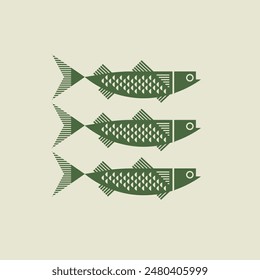 Set of vector fish icons. Green fish. Suitable for print, menu, poster. Summer, beach, ocean, sea