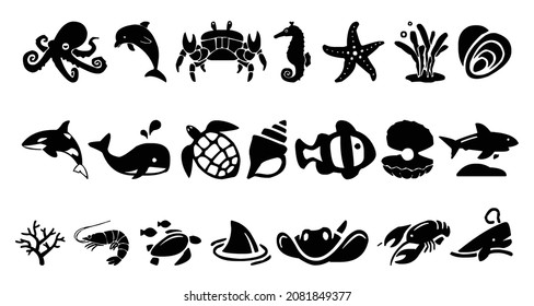 Set of vector fish icons on white background, Vector fish icons for your design. Easy editable layered vector illustration.