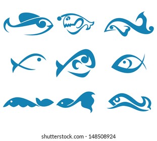 Set of vector fish icons, signs, symbols and emblems