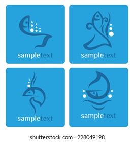 Set of vector fish icons, signs, symbols and emblems
