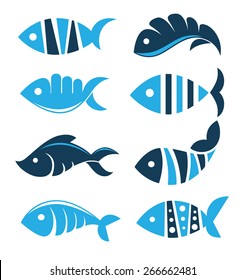 Set of vector fish icons, signs, symbols and emblems
