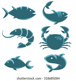 Set of vector fish icons, signs, symbols and emblems