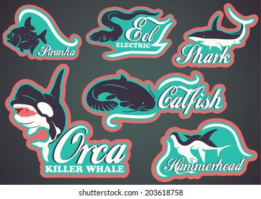 Set of a vector fish labels