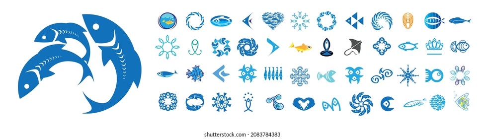 A set of vector fish logos on a white background