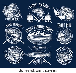 Set Vector Fishing Emblem Trout Stock Vector (Royalty Free) 711595489 ...