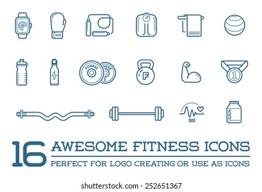 Set of Vector Fitness Aerobics Gym Elements and Fitness Icons Illustration can be used as Logo or Icon in premium quality