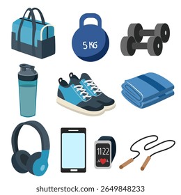 A set of vector fitness item elements suitable for decoration and presentations.