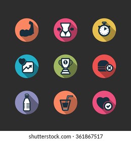 set of vector fitness longshadow icons