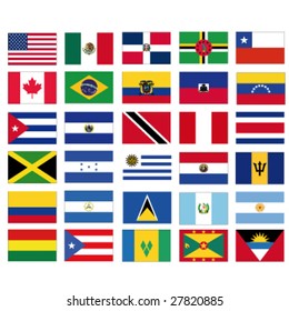 set of vector flags of all american countries