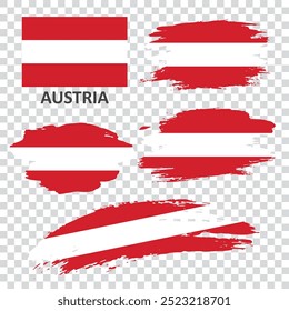 Set of vector flags of Austria. The flag of Austria is painted with a brush. Flag in grunge style.