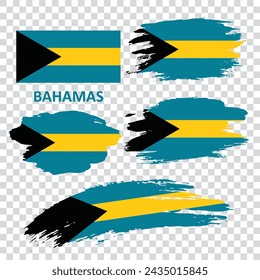 Set of vector flags of the Bahamas. The flag of the Bahamas is drawn with a brush. Flag in grunge style.