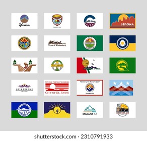 Set of vector flags of the cities of Arizona, USA.