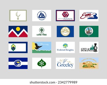 Set of vector flags of the cities of Colorado, USA.