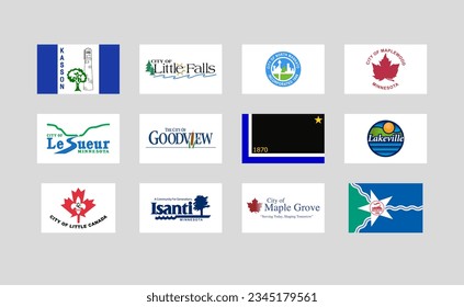 Set of vector flags of the cities of Minnesota, USA.