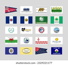 Set of vector flags of the cities of Ohio, USA.