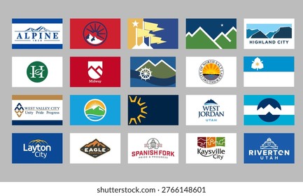 Set of vector flags of the cities of Utah, USA.