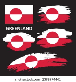 Set of vector flags of Greenland. Greenland flag drawn with a brush. Flag in grunge style.