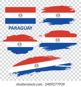 Banderas vectoriales de Paraguay. La bandera de Paraguay está dibujada con un pincel. Bandera de estilo grunge.