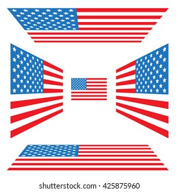 Set of vector flags of the USA. Set of United States flag Isolated on white background. Independence day background. Many shapes of American flag
