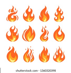 Set of vector flame icons. Simple illustrations of fire in flat style