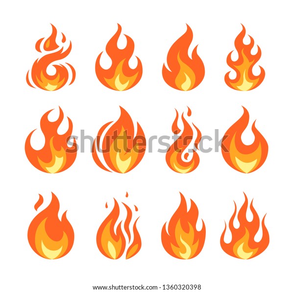 ベクトル炎アイコンのセット 平たい形の火の簡単なイラスト のベクター画像素材 ロイヤリティフリー