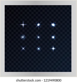 Set of vector flares on a dark background.
