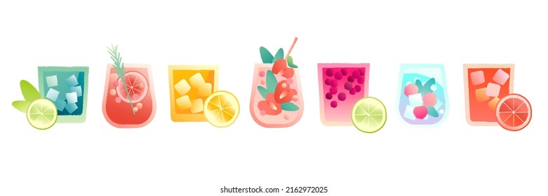 Set vector flat alcohol drinks in tumbler glass