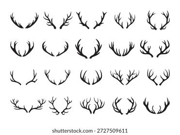 Satz von Vektor flache Geweihe Silhouetten, Sammlung von Hirsch schwarzen Schädel Illustration