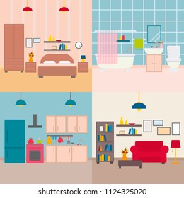 Interiors Living Room Bedroom Kitchen Bathroom Stock Vector (Royalty ...