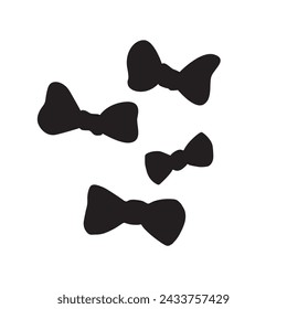 Set of vector flat black tied bows, ribbons. Hand drawn simple clip art for Easter xmas birthday Valentines Day, girls design