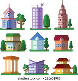 Set of vector flat buildings