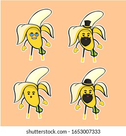 set Vector flat cartoon kawaii character illustration icon.banana cartoon