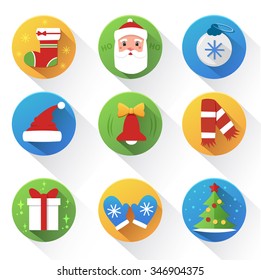 Set of vector flat Christmas icons. Happy new year icons. Xmas icons on white background.