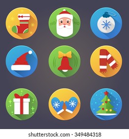 Set of vector flat Christmas icons. Happy new year icons. Xmas icons on white background.