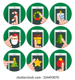 Set vector flat circle icons christmas 